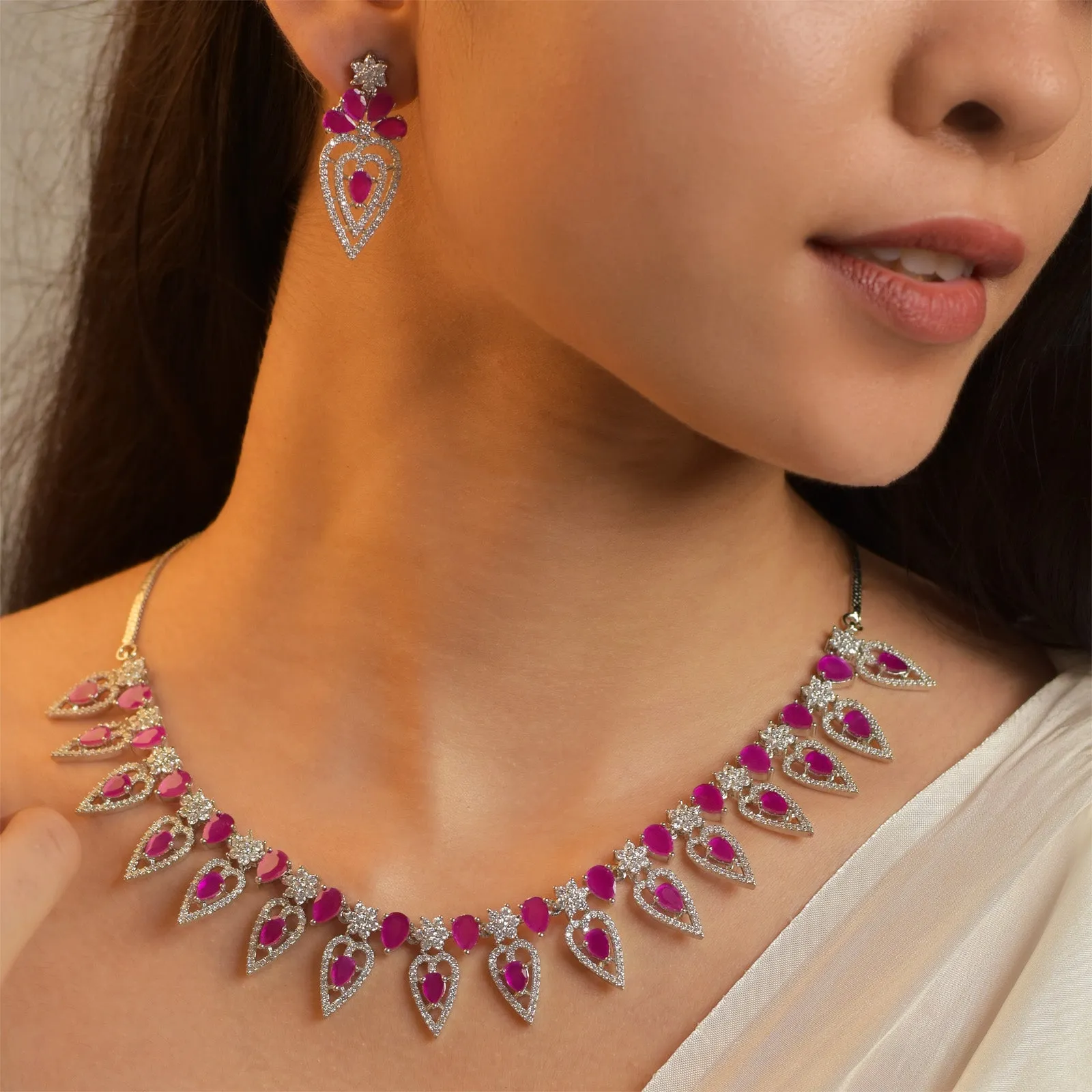 Haley Rhodium Cz Necklace