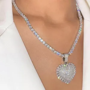 Heart Pendant Choker Cubic Zirconia CZ Stone Heart Charm Necklace