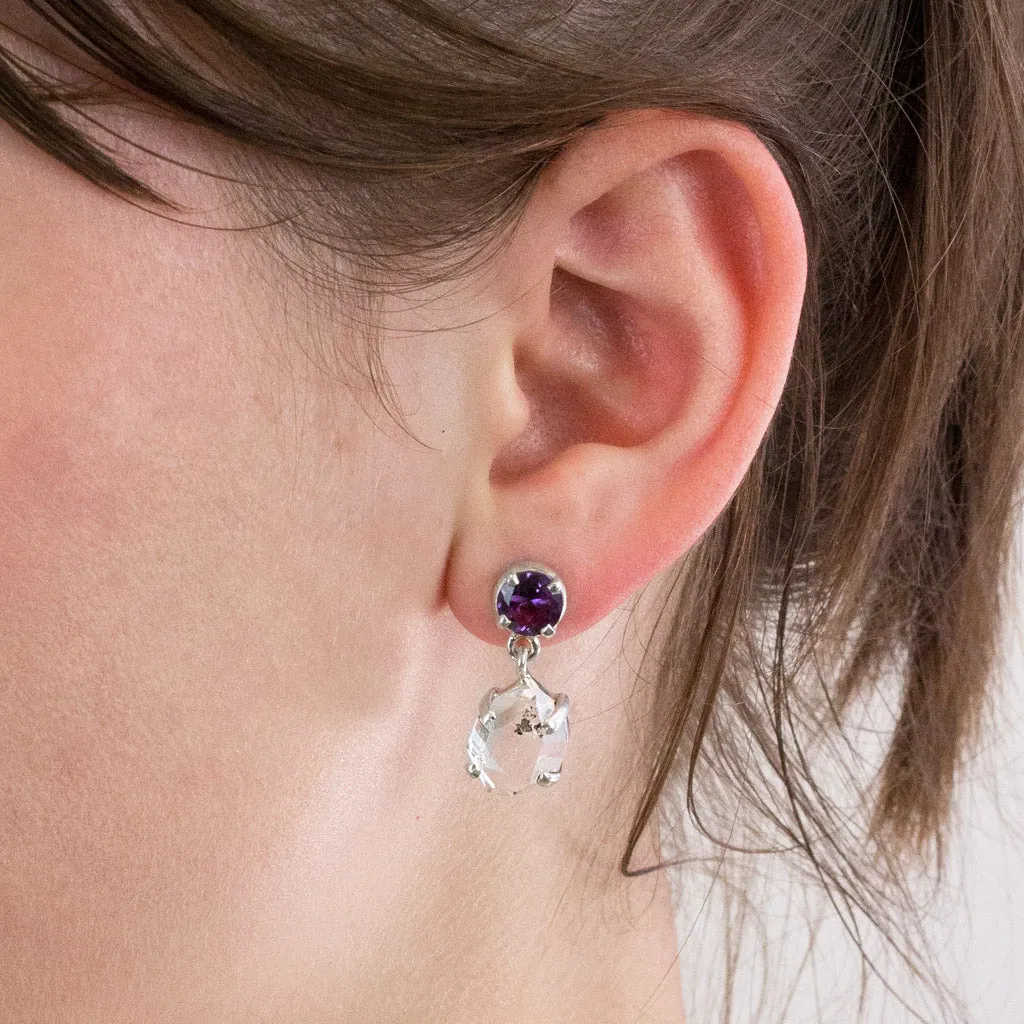 Herkimer Diamond and Amethyst Drop Earrings