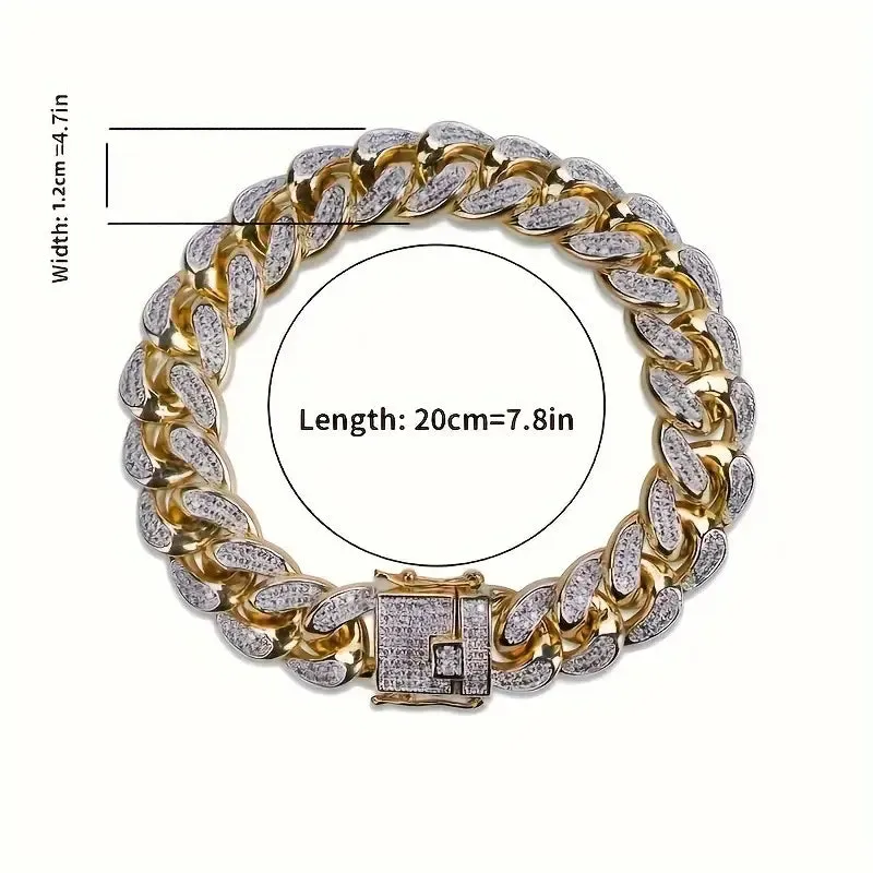 Iced Out Hip Hop Zircon Cuban Chain Bracelet for Men