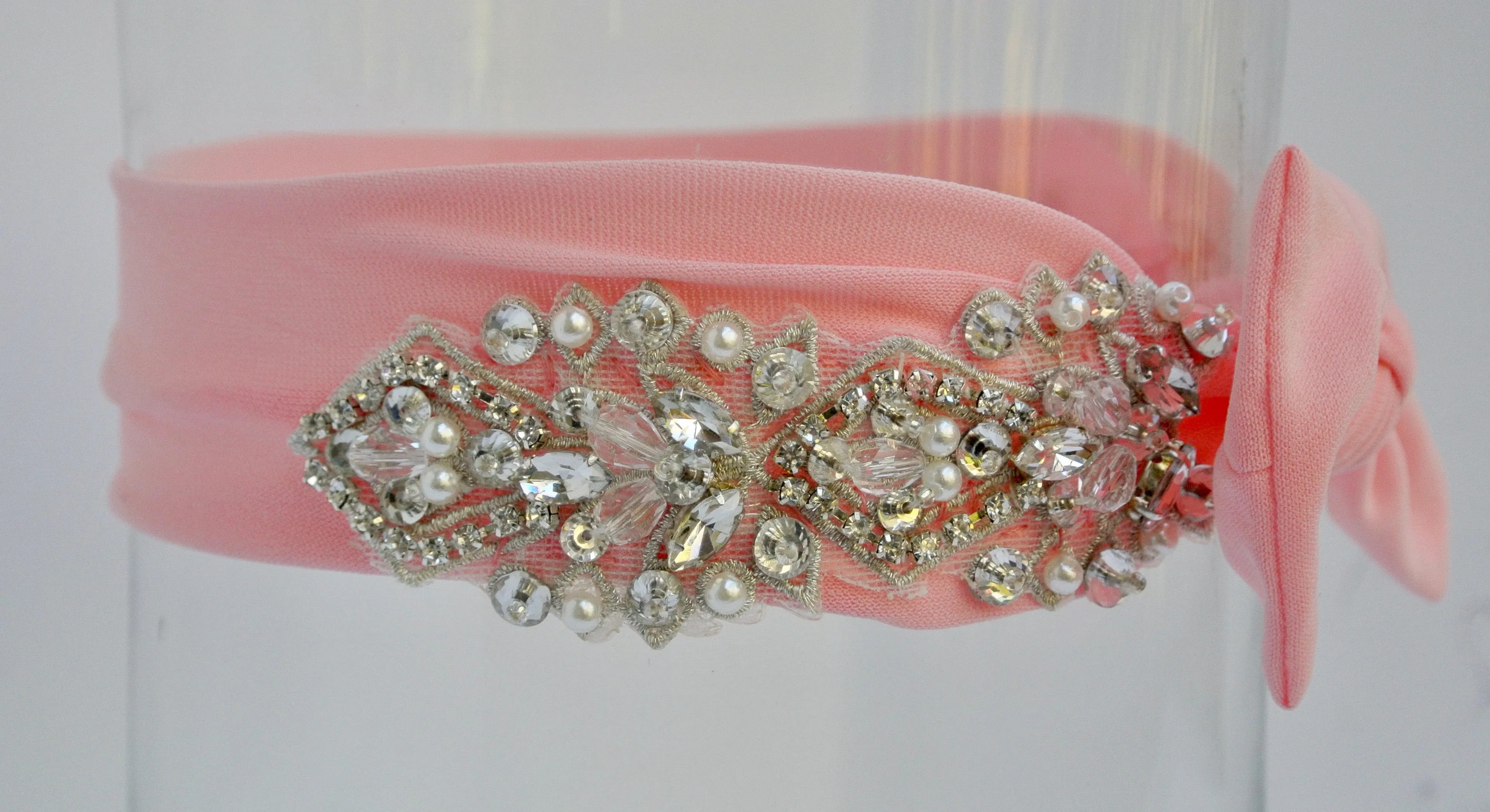 Jeweled In Peach 1 Year Old Headband