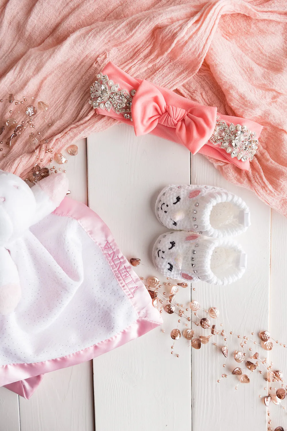 Jeweled In Peach 1 Year Old Headband