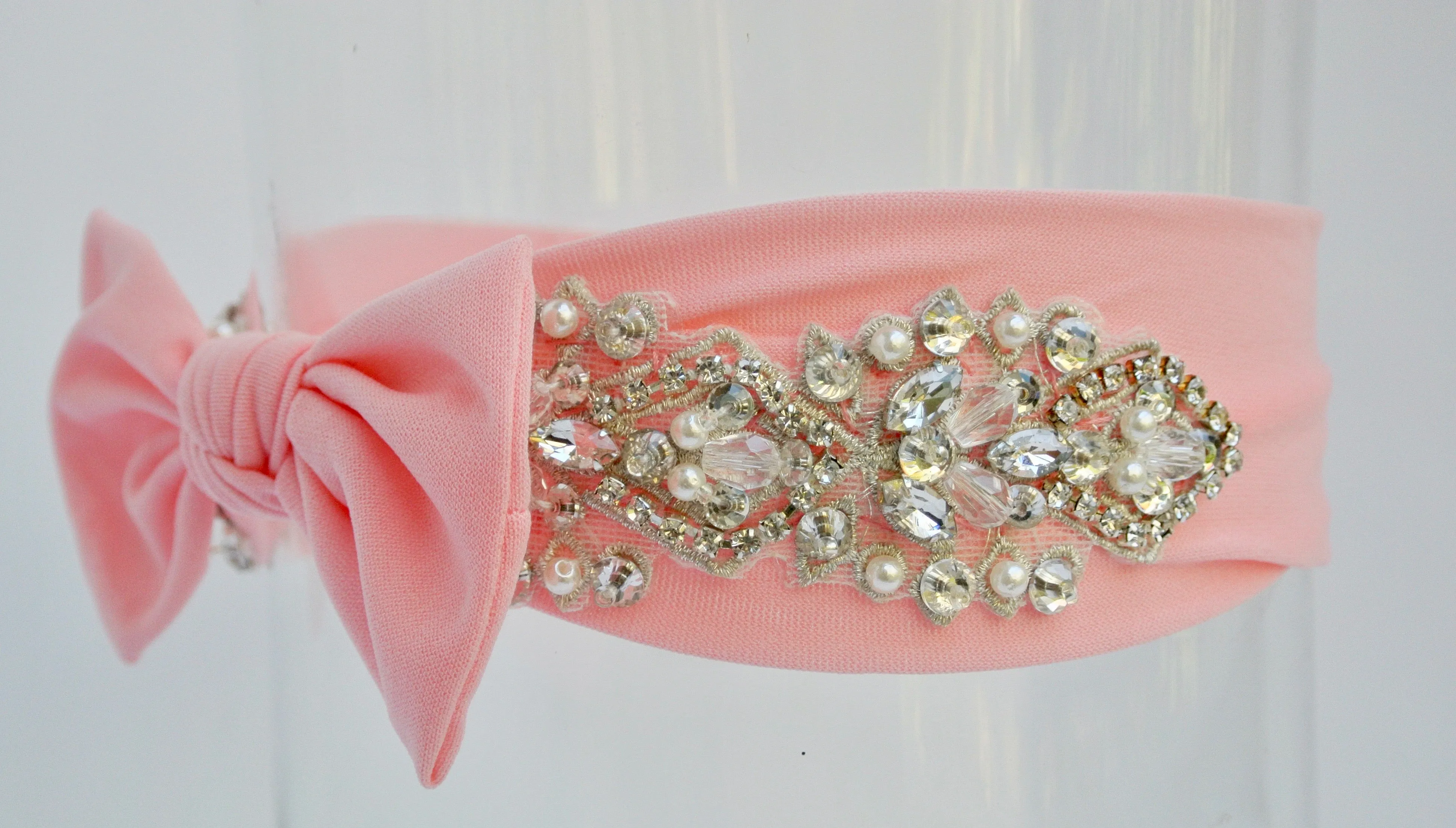 Jeweled In Peach 1 Year Old Headband
