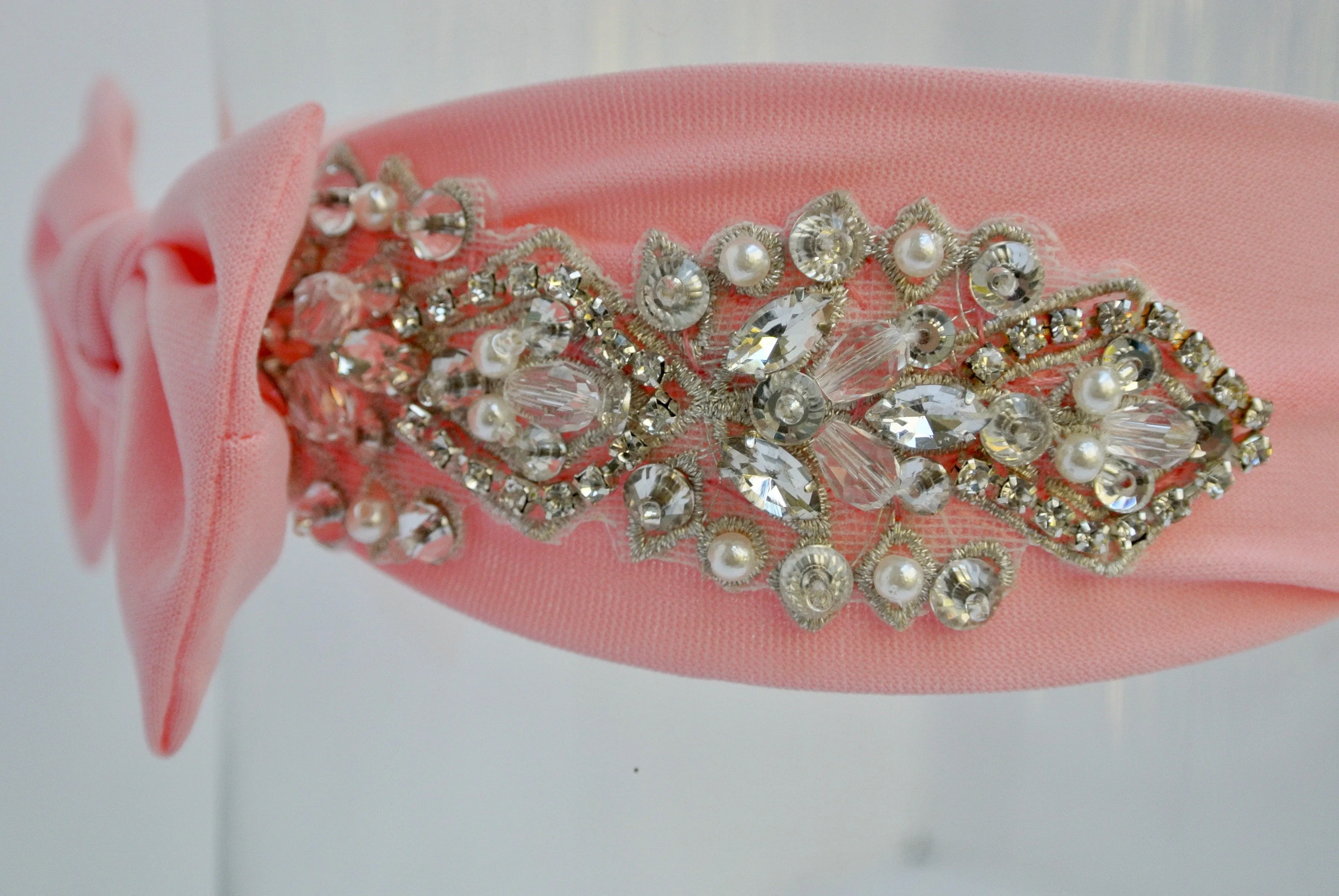 Jeweled In Peach 1 Year Old Headband