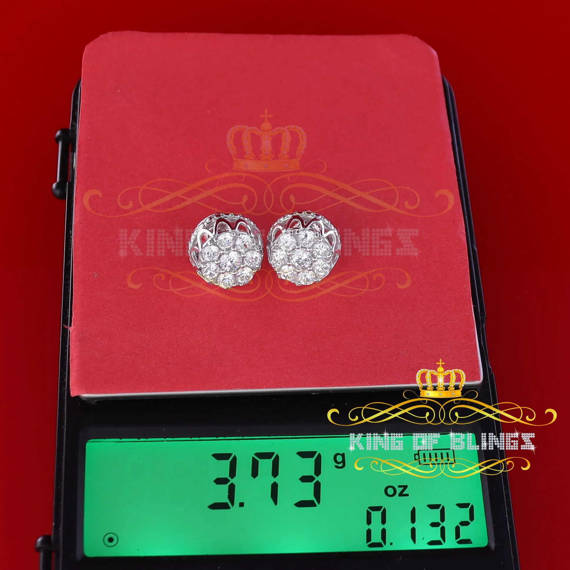 King of Blings- 3.28ct Cubic Zirconia 925 White Silver Women's & Men's Hip Hop Flower Earrings