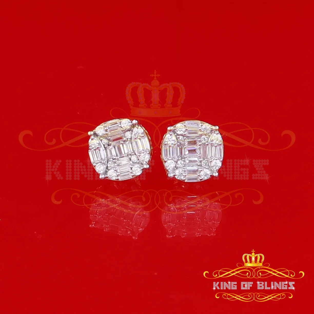 King of Bling's 925 Silver Real 1.02ct Cubic Zirconia Round Yellow Earrings For Men's & Women's