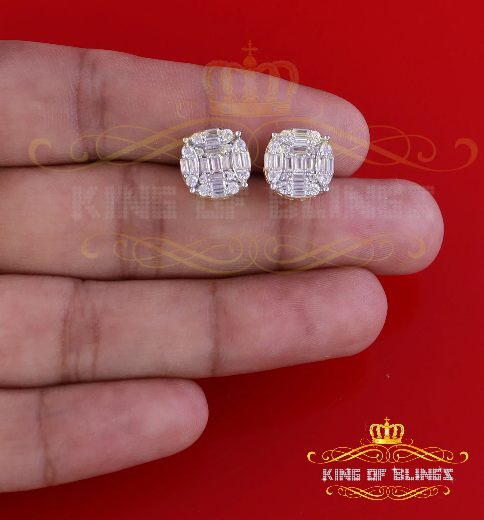 King of Bling's 925 Silver Real 1.02ct Cubic Zirconia Round Yellow Earrings For Men's & Women's