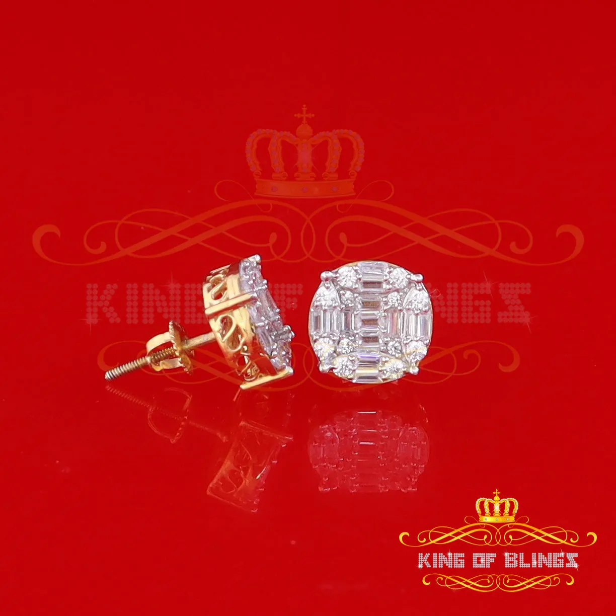 King of Bling's 925 Silver Real 1.02ct Cubic Zirconia Round Yellow Earrings For Men's & Women's