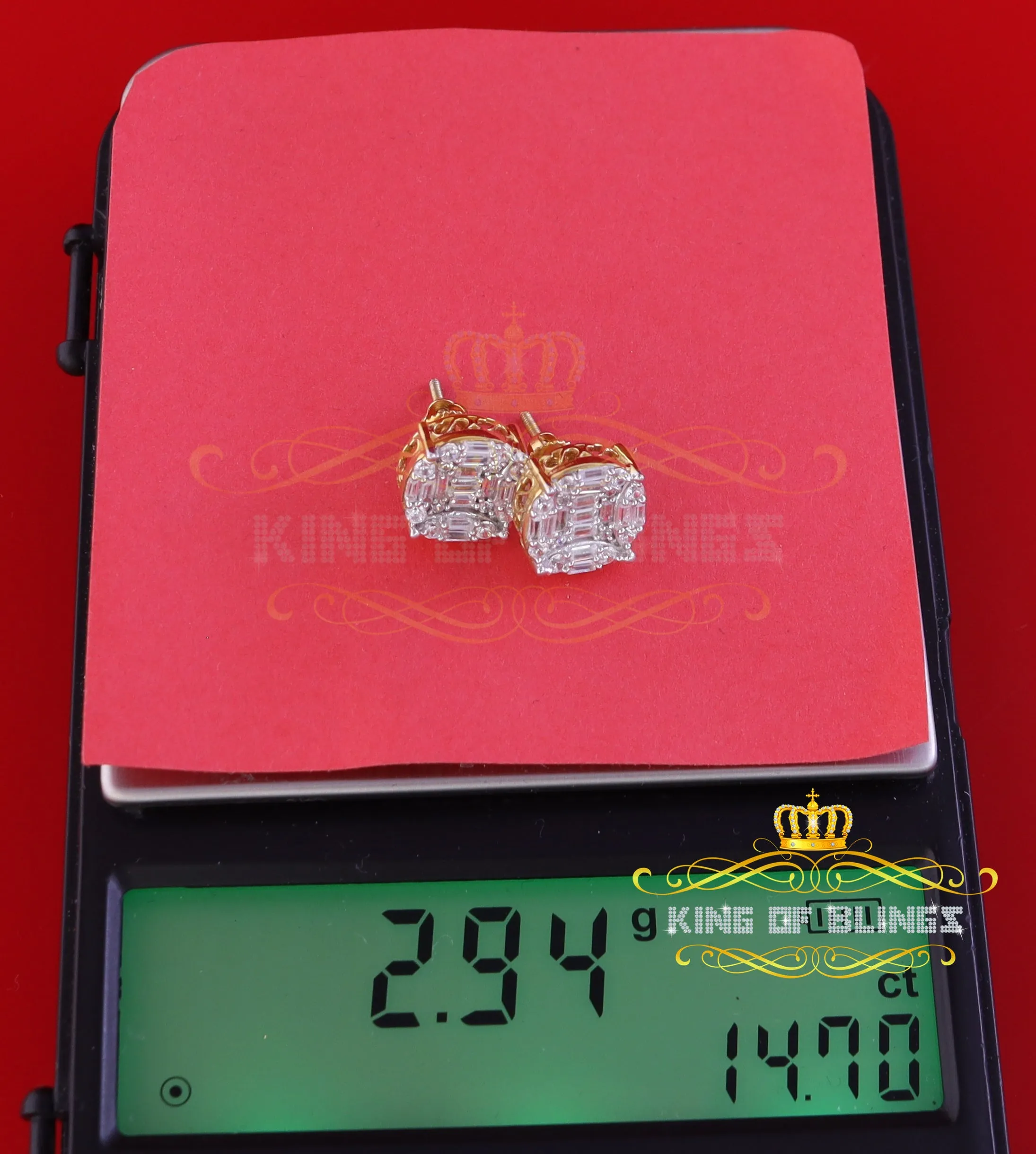 King of Bling's 925 Silver Real 1.02ct Cubic Zirconia Round Yellow Earrings For Men's & Women's