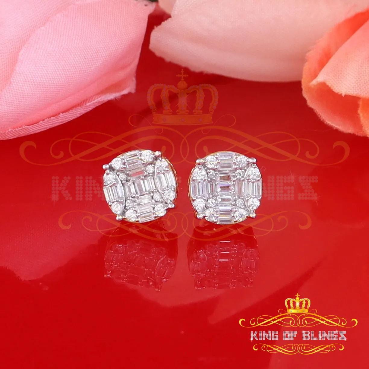 King of Bling's 925 Silver Real 1.02ct Cubic Zirconia Round Yellow Earrings For Men's & Women's