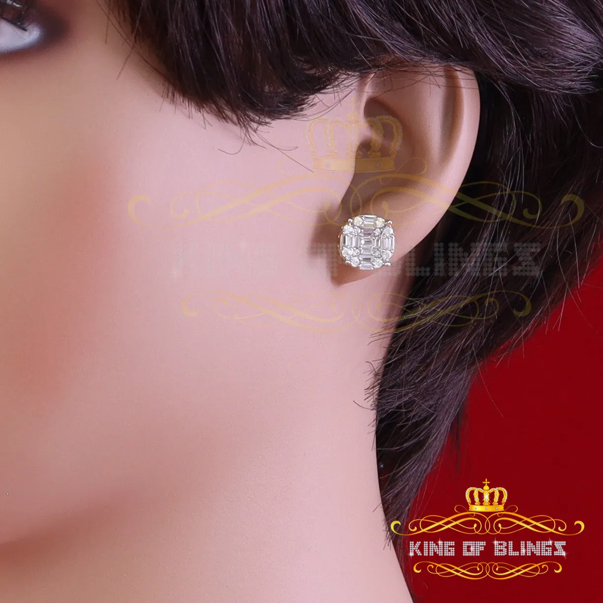 King of Bling's 925 Silver Real 1.02ct Cubic Zirconia Round Yellow Earrings For Men's & Women's