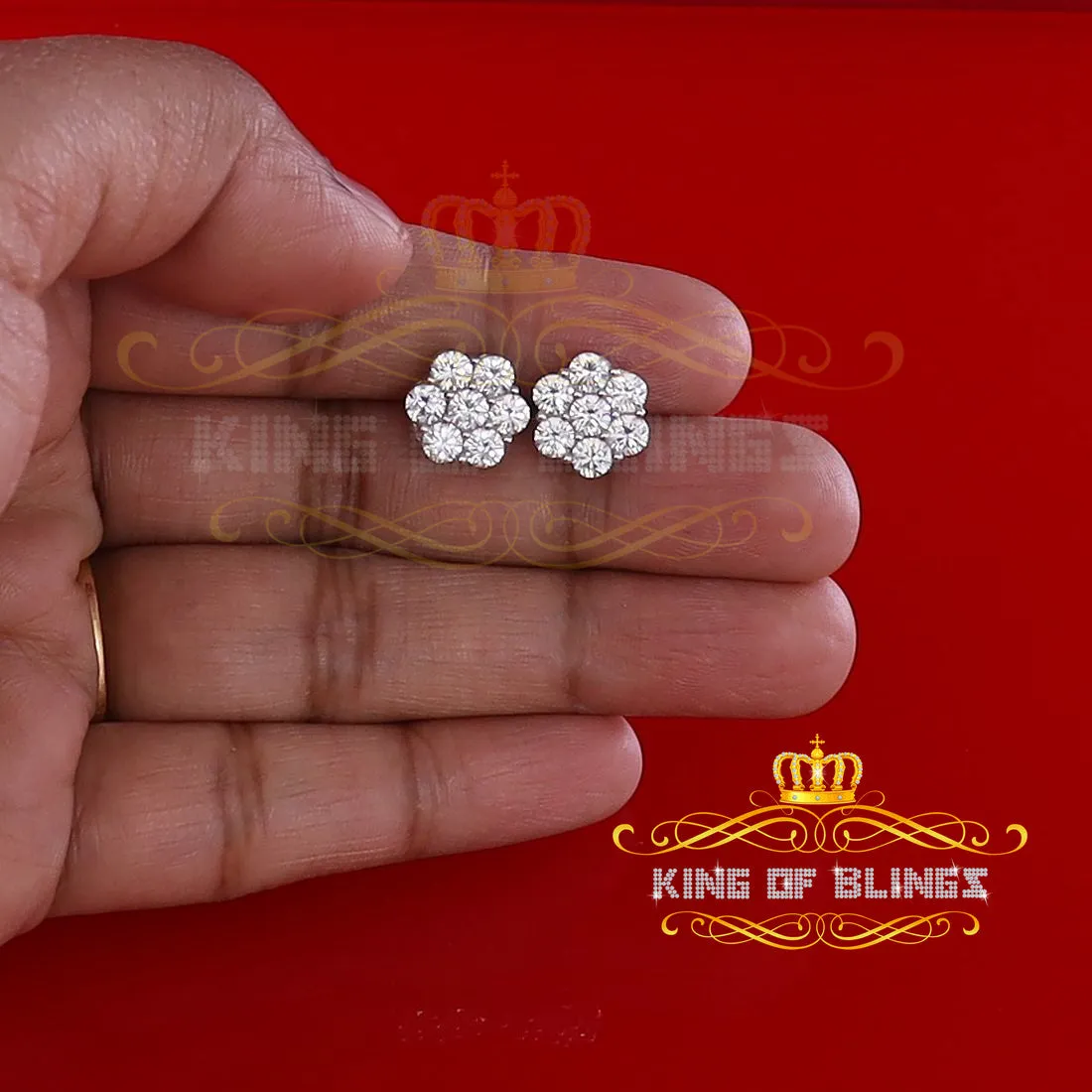 King of Blings- Cubic Zirconia 925 White 4.34ct Sterling Silver Women's Hip Hop Floral Earrings