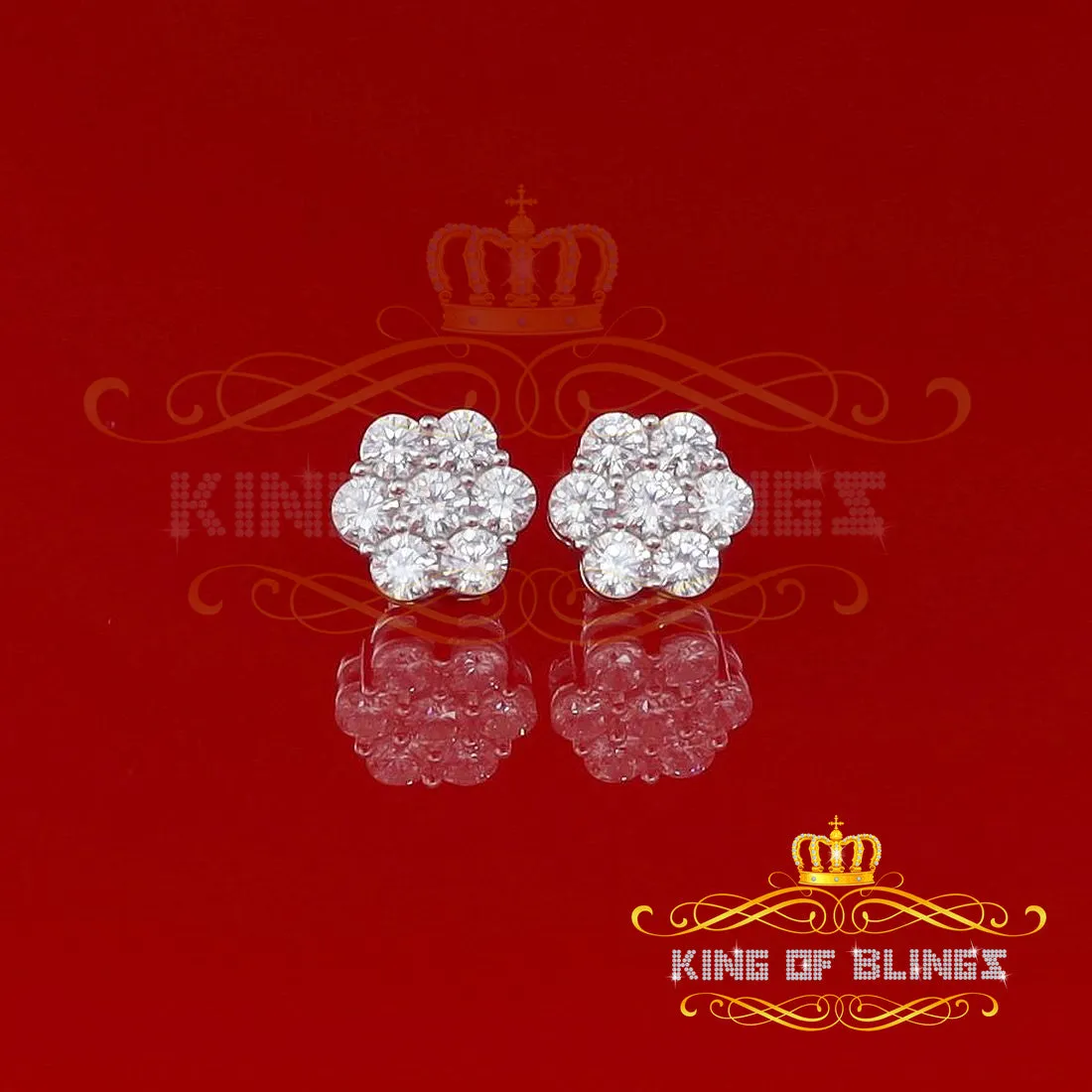 King of Blings- Cubic Zirconia 925 White 4.34ct Sterling Silver Women's Hip Hop Floral Earrings