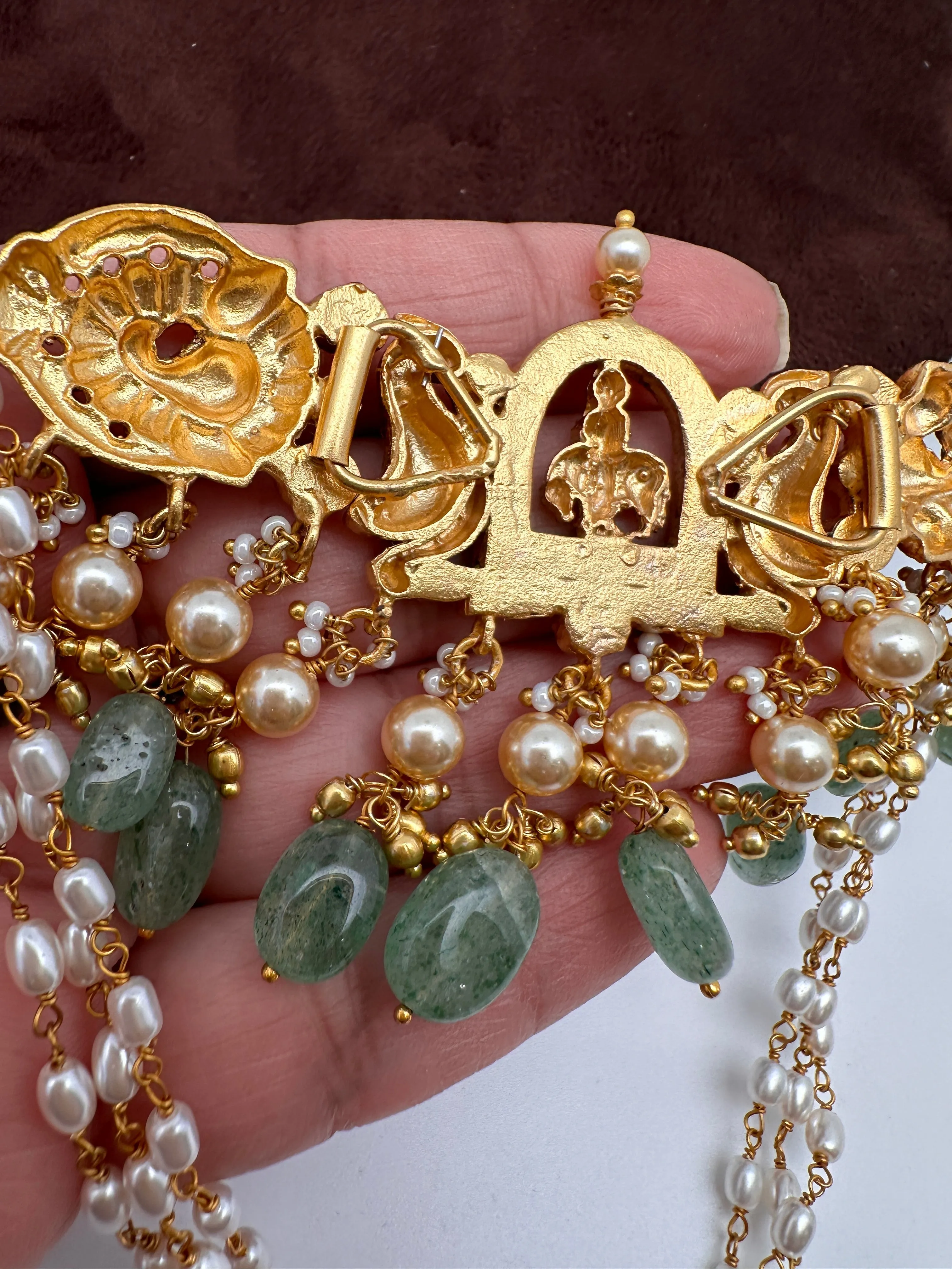 Krishna Jadau Kundan Rice Pearls Emerald Beads CJokerNecklace