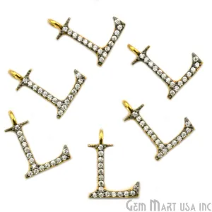 'L' Alphabet Charm CZ Pave Gold Vermeil Charm for Bracelet & Pendants