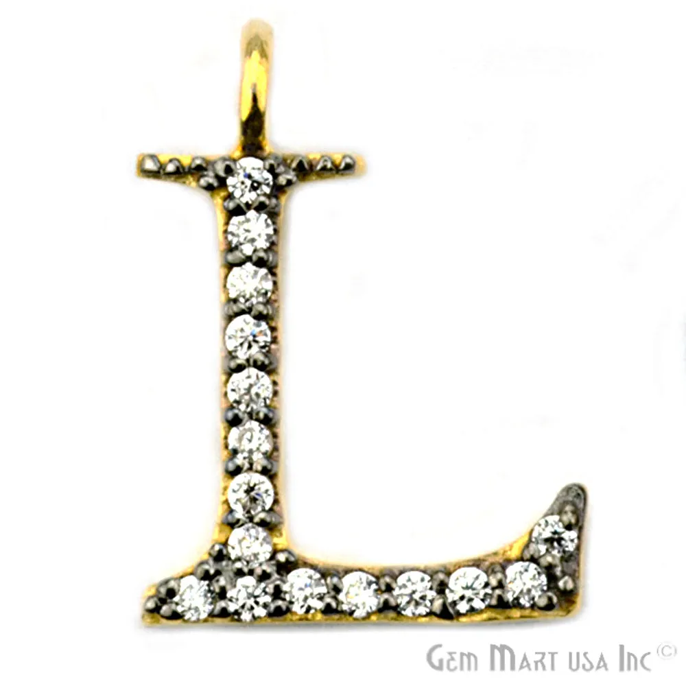 'L' Alphabet Charm CZ Pave Gold Vermeil Charm for Bracelet & Pendants