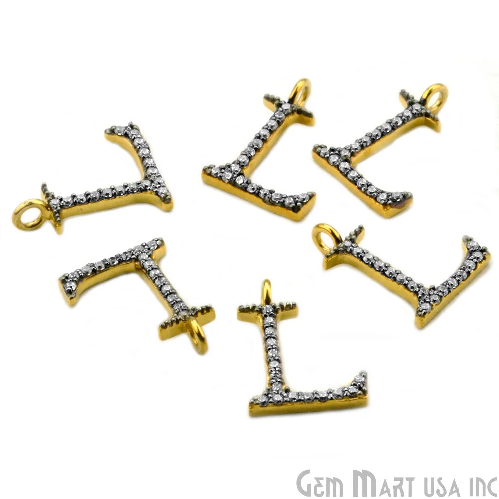 'L' Alphabet Charm CZ Pave Gold Vermeil Charm for Bracelet & Pendants