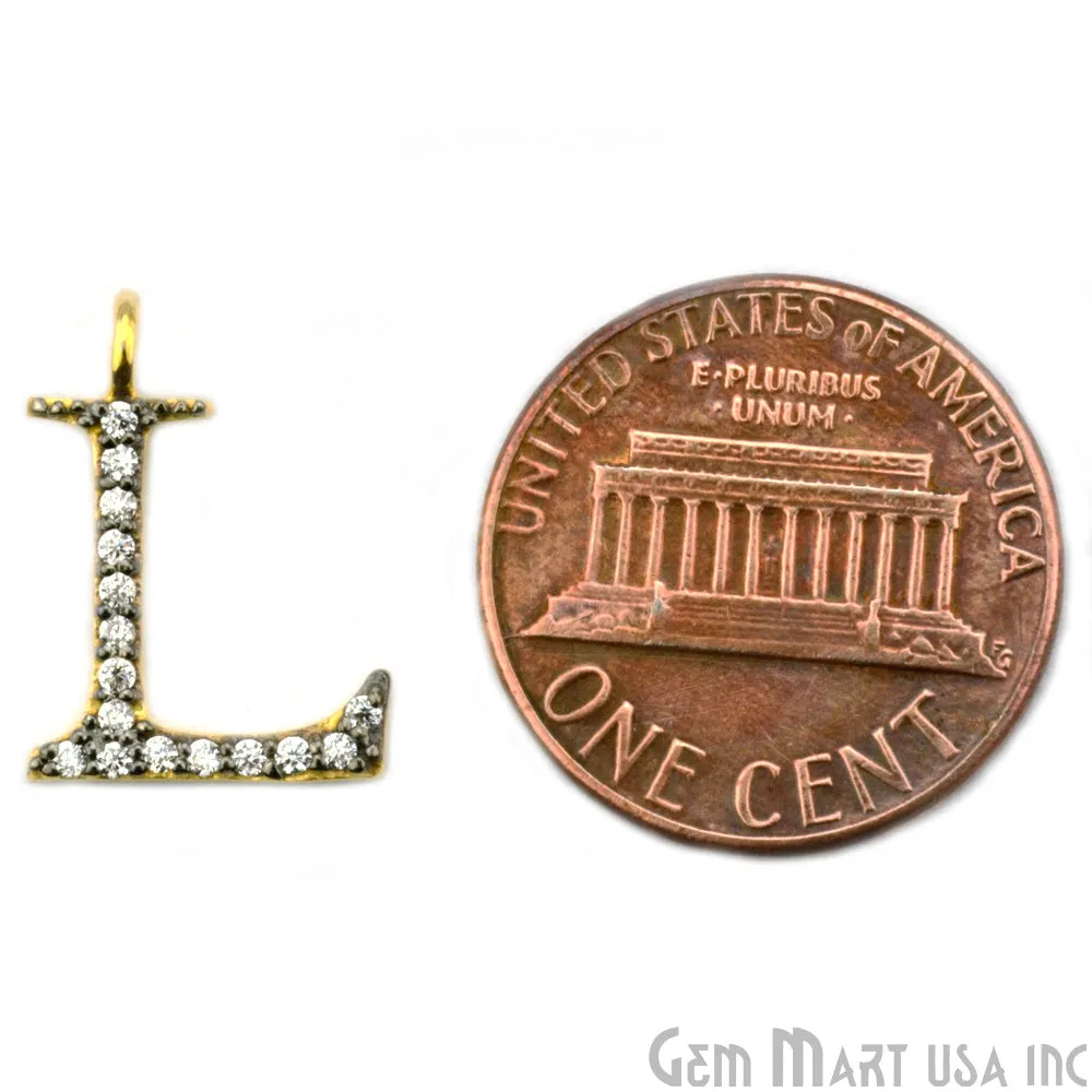 'L' Alphabet Charm CZ Pave Gold Vermeil Charm for Bracelet & Pendants