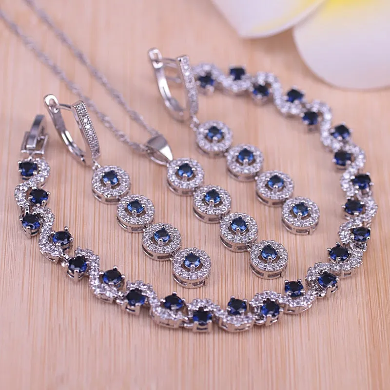 Lucky Colors Red Cubic Zirconia Silver Color Jewelry set