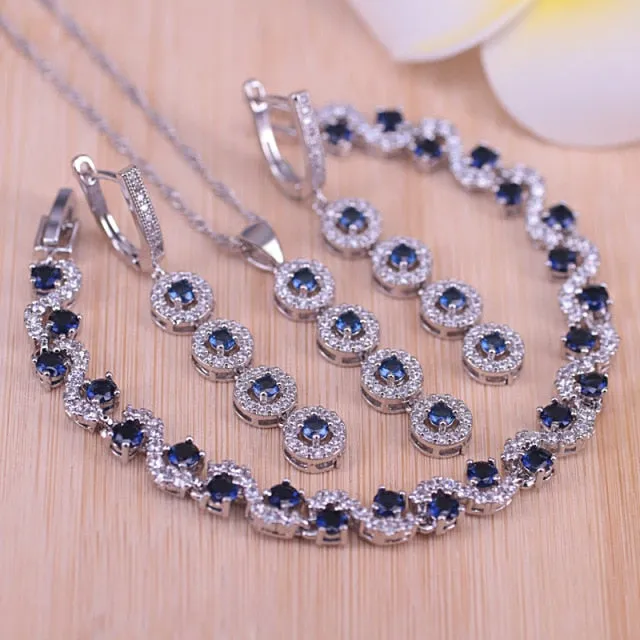 Lucky Colors Red Cubic Zirconia Silver Color Jewelry set