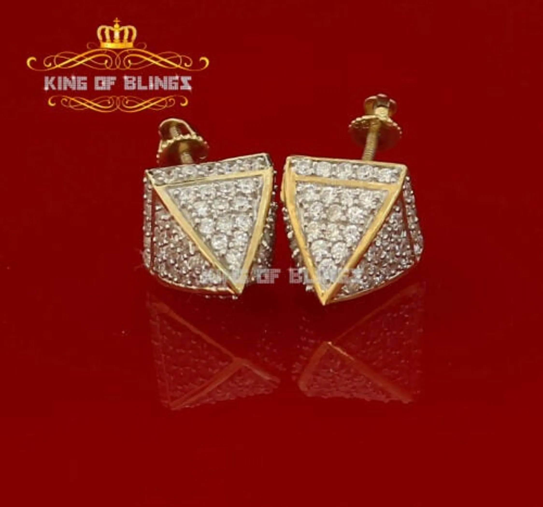 Men's Elegant Square Yellow Gold Sterling Silver Screw Back Hip Hop Stud Earrings
