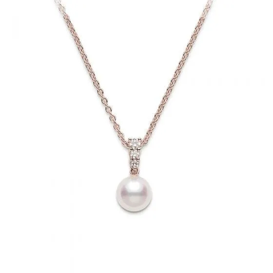 Mikimoto 18K Rose Gold Pearl & Diamond Pendant Necklace