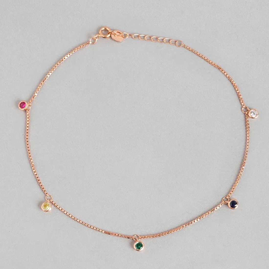 Multi-Colour Charms Rose-Gold Plated 925 Sterling Silver Chain Anklet
