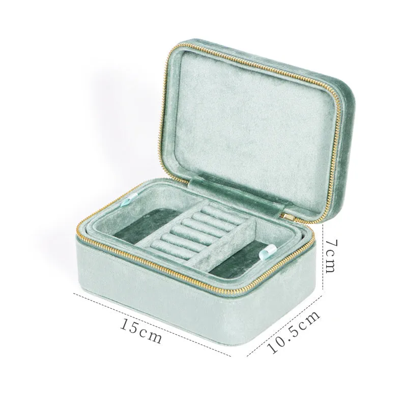 New Double-layer Jewelry Box Women's Travel Portable Ring Necklace Earrings Organizer Flannelette Large-capacity Storage Box