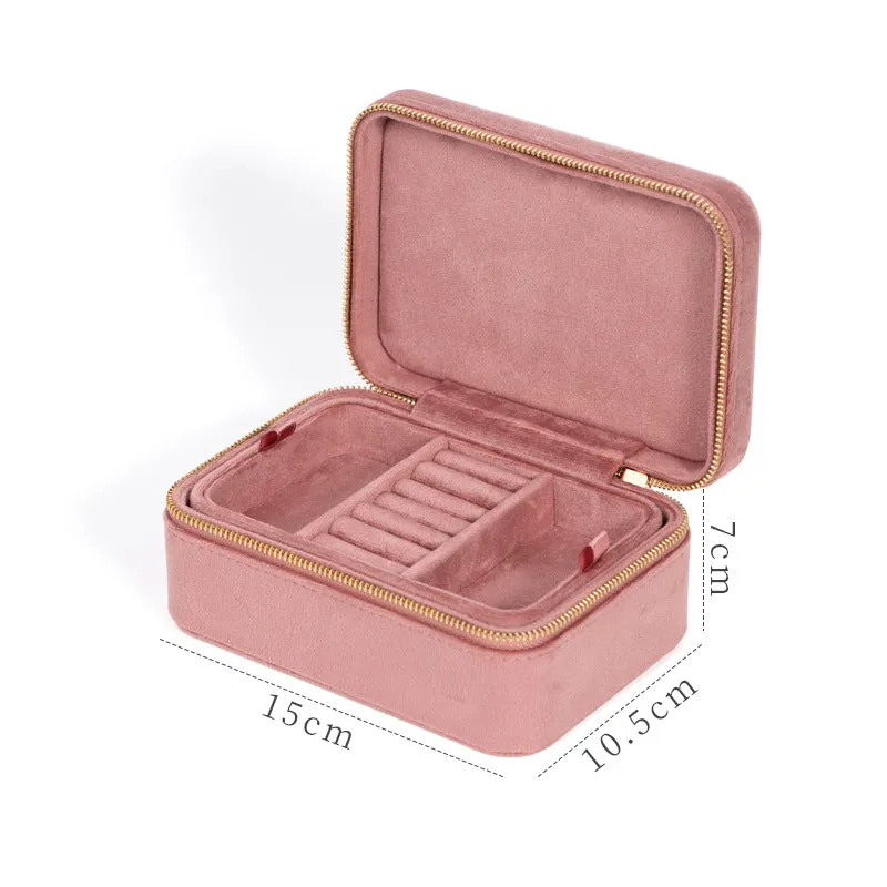 New Double-layer Jewelry Box Women's Travel Portable Ring Necklace Earrings Organizer Flannelette Large-capacity Storage Box