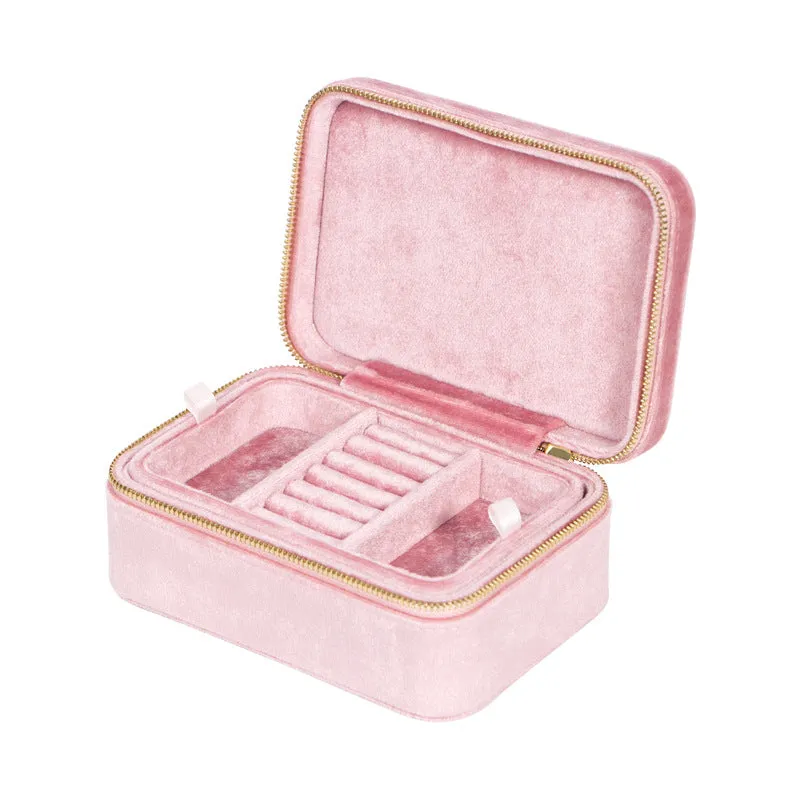 New Double-layer Jewelry Box Women's Travel Portable Ring Necklace Earrings Organizer Flannelette Large-capacity Storage Box