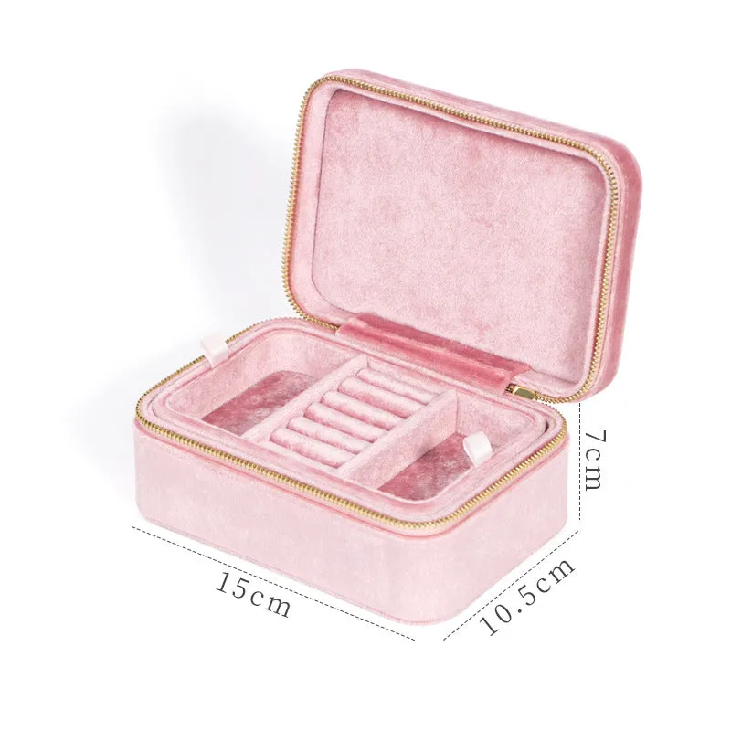 New Double-layer Jewelry Box Women's Travel Portable Ring Necklace Earrings Organizer Flannelette Large-capacity Storage Box