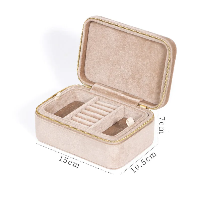 New Double-layer Jewelry Box Women's Travel Portable Ring Necklace Earrings Organizer Flannelette Large-capacity Storage Box