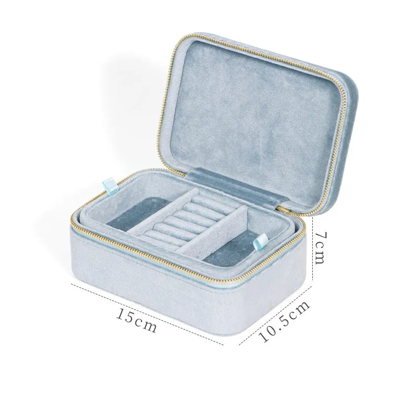 New Double-layer Jewelry Box Women's Travel Portable Ring Necklace Earrings Organizer Flannelette Large-capacity Storage Box