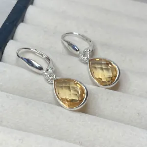 Pear gemstone leverback earrings, Citrine