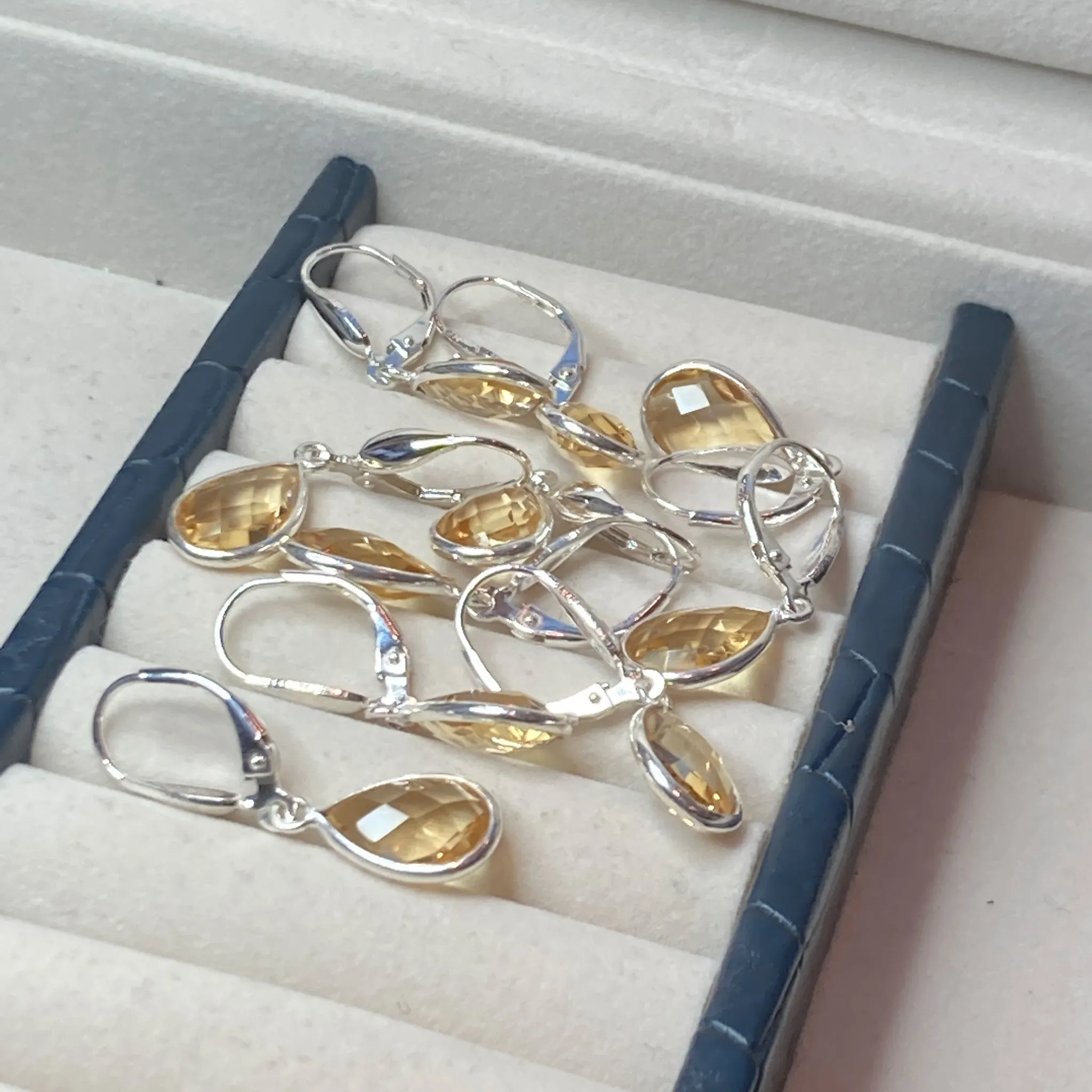 Pear gemstone leverback earrings, Citrine