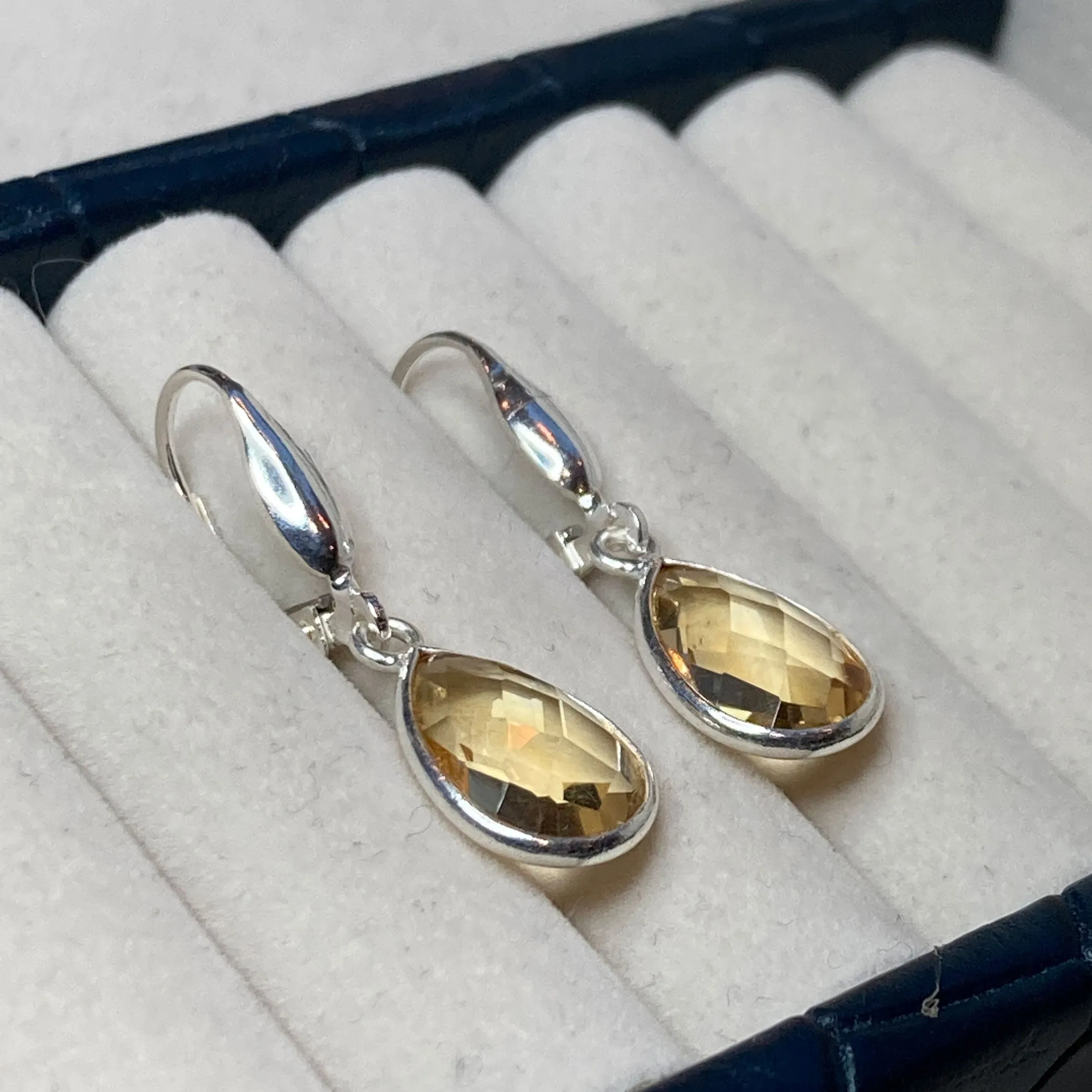 Pear gemstone leverback earrings, Citrine