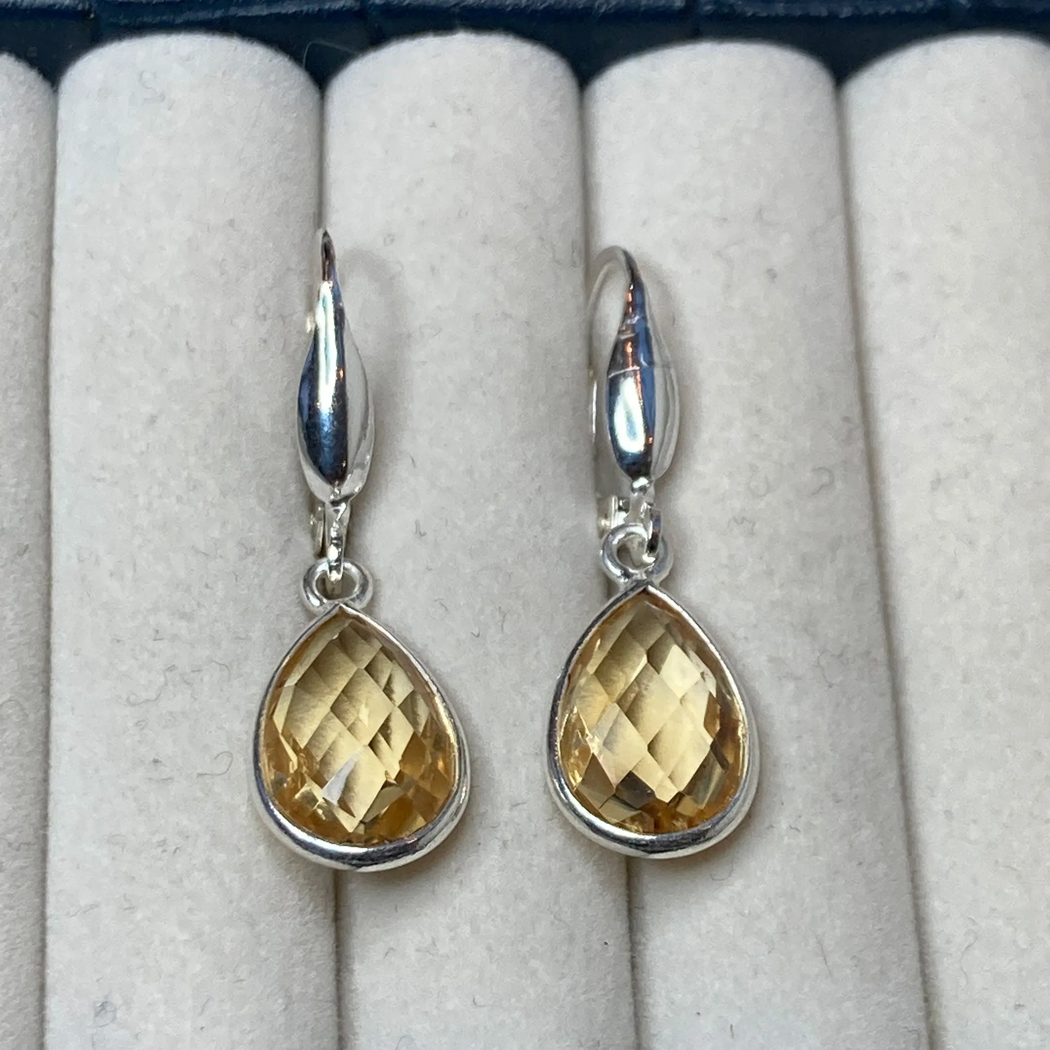 Pear gemstone leverback earrings, Citrine