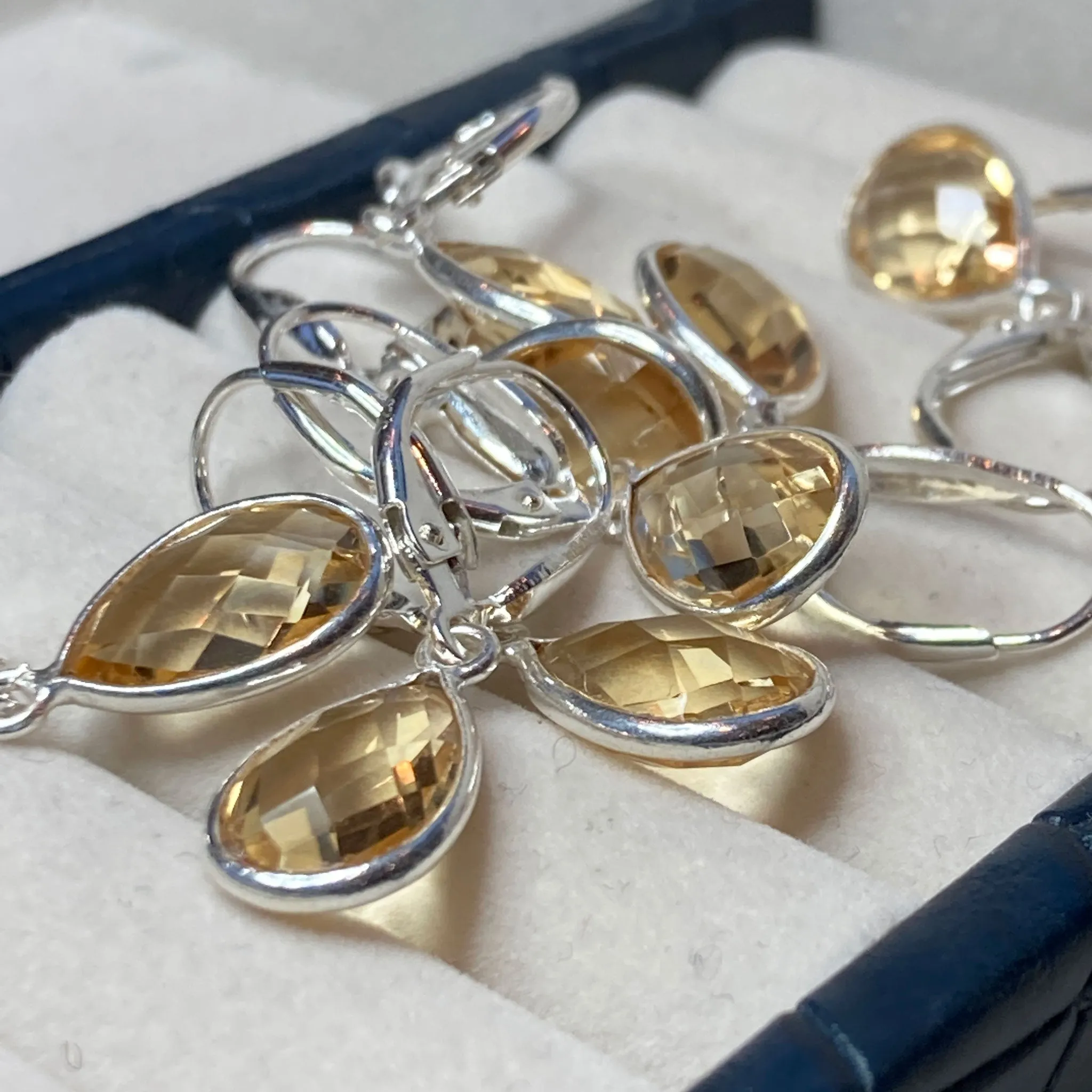 Pear gemstone leverback earrings, Citrine