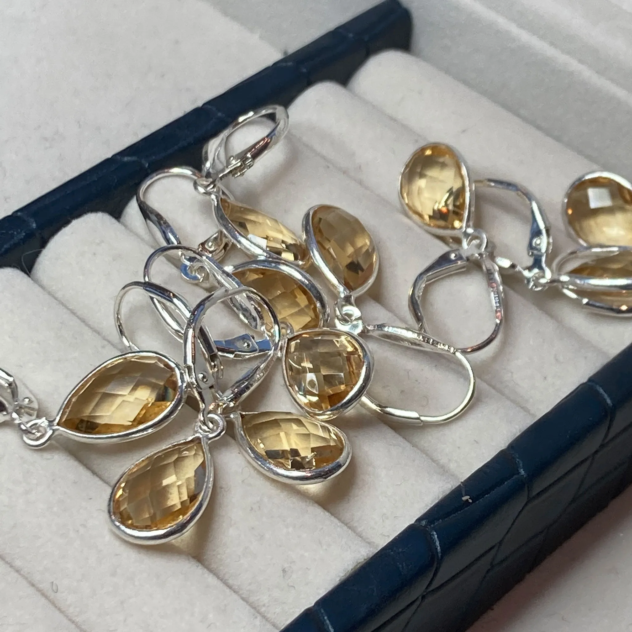 Pear gemstone leverback earrings, Citrine