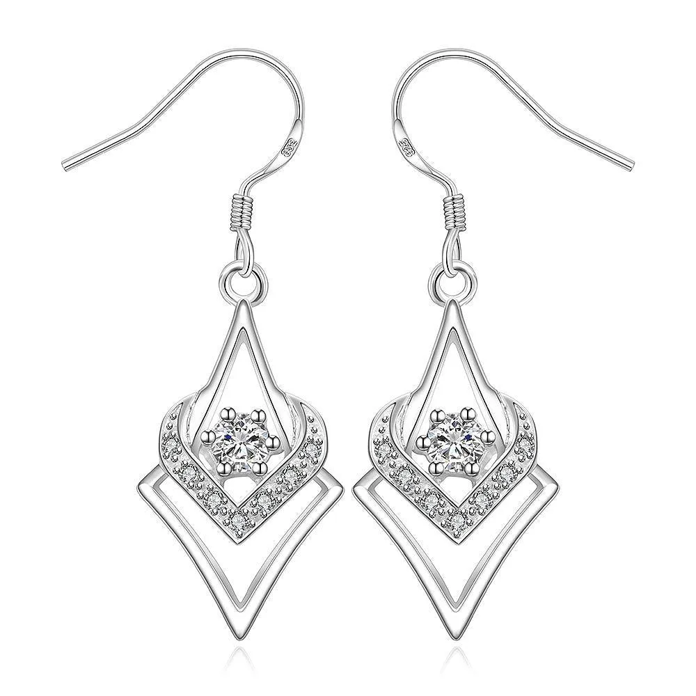 Personality With Geometric Silver-plated Diamond Zircon Heart-shaped Hexagonal Star Earrings