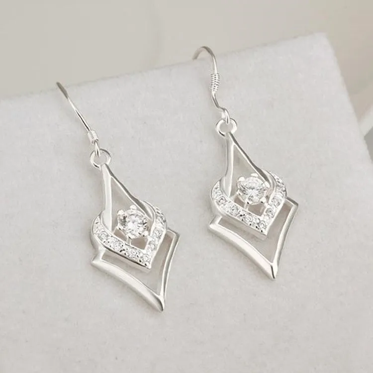 Personality With Geometric Silver-plated Diamond Zircon Heart-shaped Hexagonal Star Earrings