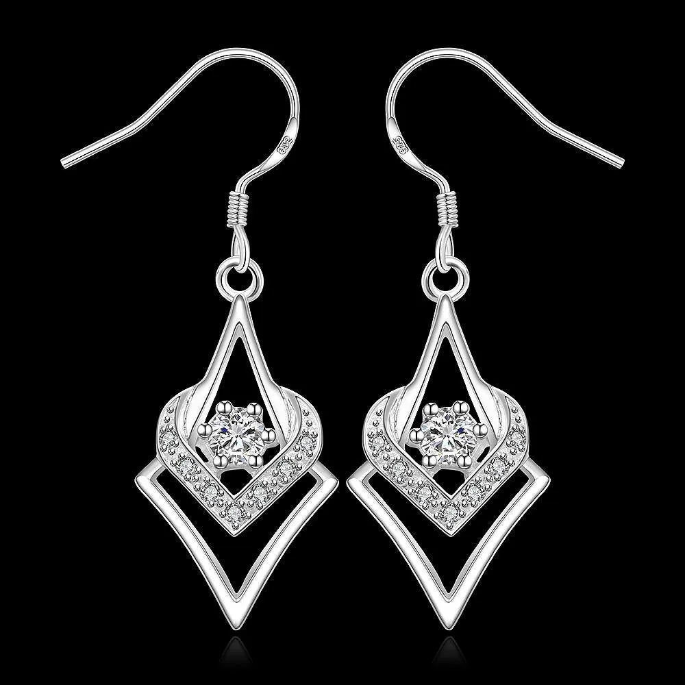 Personality With Geometric Silver-plated Diamond Zircon Heart-shaped Hexagonal Star Earrings