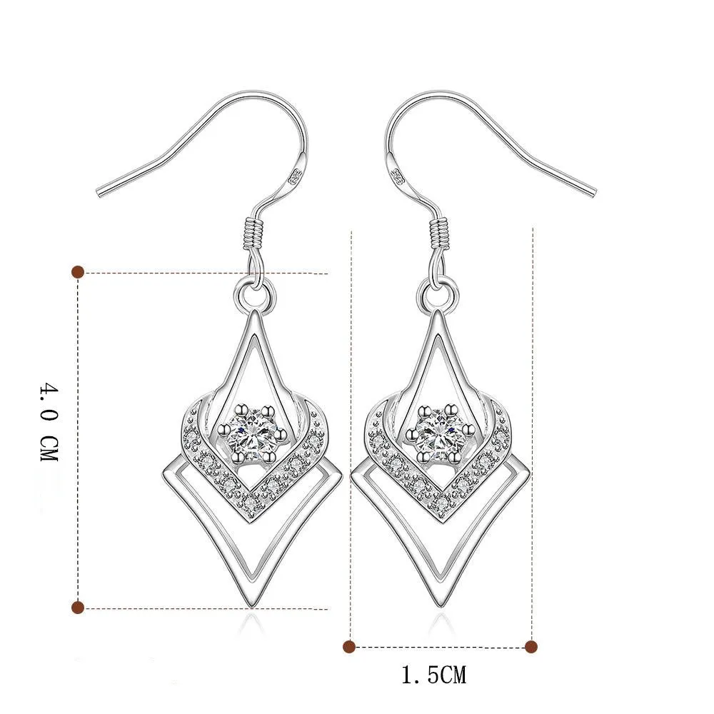 Personality With Geometric Silver-plated Diamond Zircon Heart-shaped Hexagonal Star Earrings