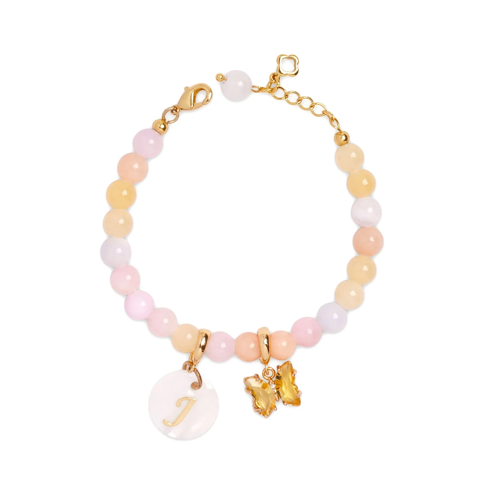 Pesonalized Girls Initial and Birthstone Gemstone Bracelet