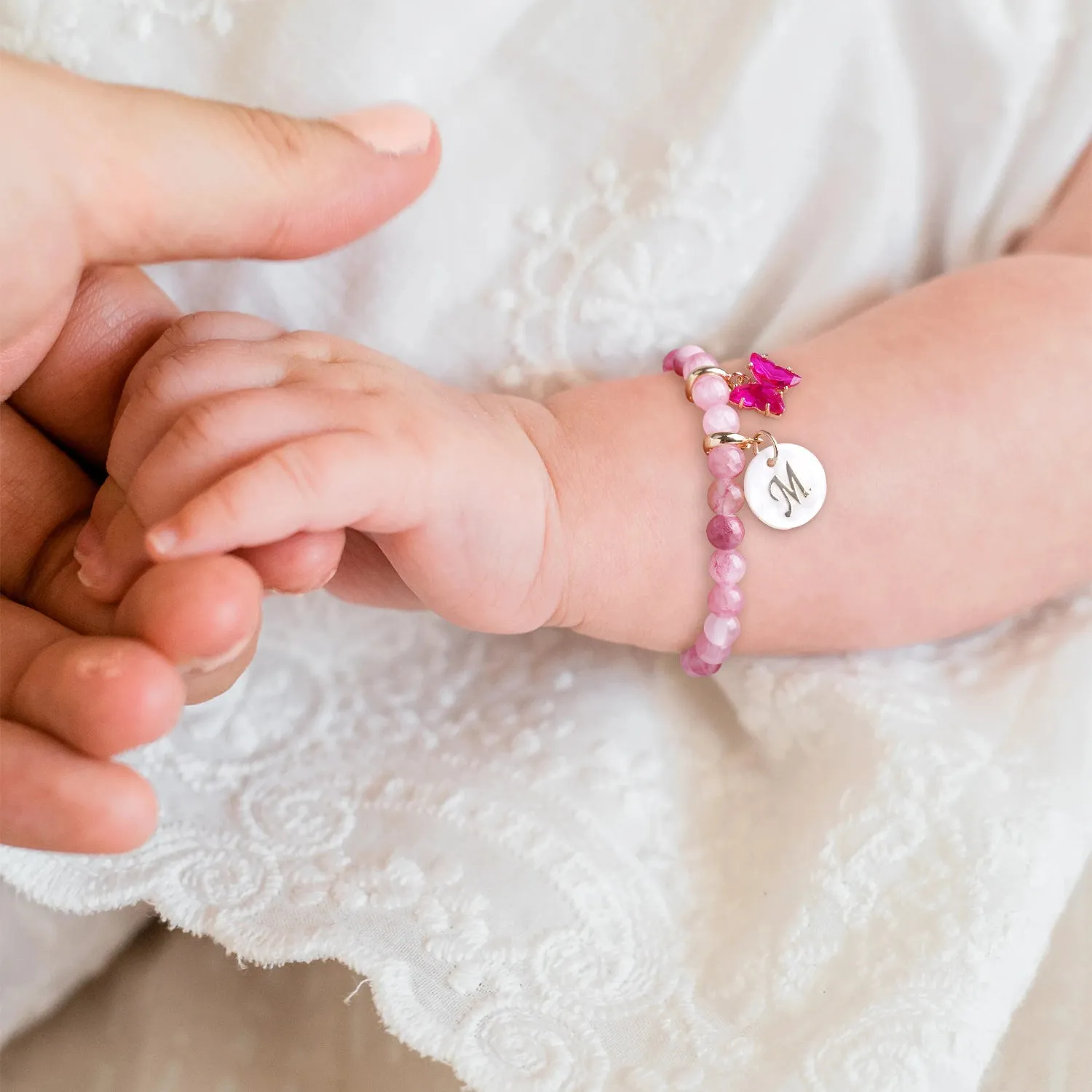 Pesonalized Girls Initial and Birthstone Gemstone Bracelet
