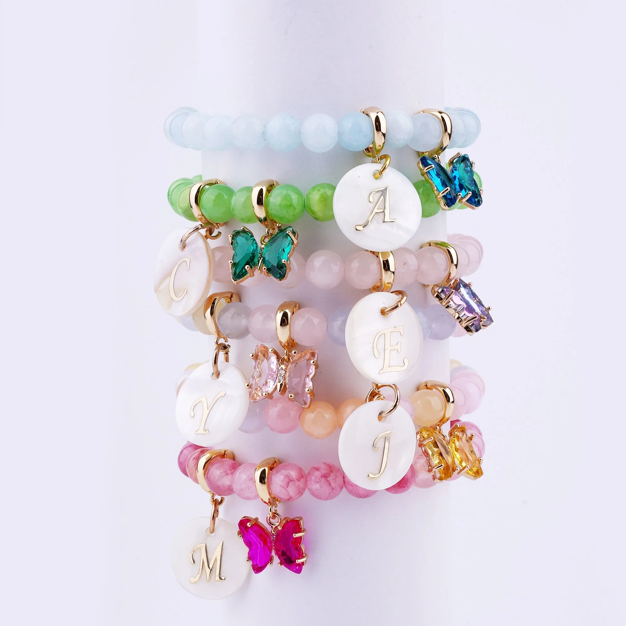 Pesonalized Girls Initial and Birthstone Gemstone Bracelet