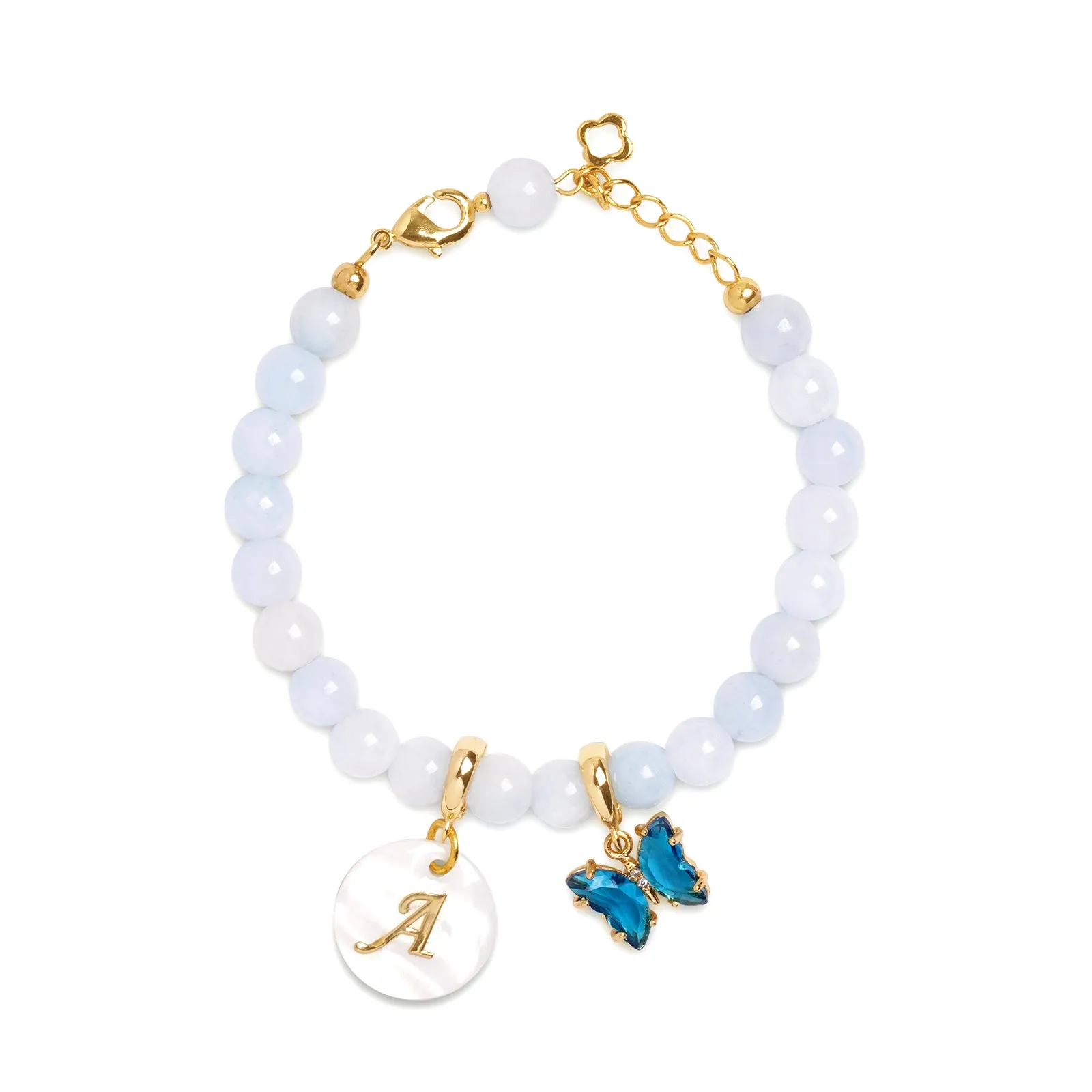 Pesonalized Girls Initial and Birthstone Gemstone Bracelet