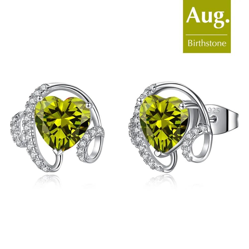 Ribbon Birthstone Heart Zircon Earrings Jewelry