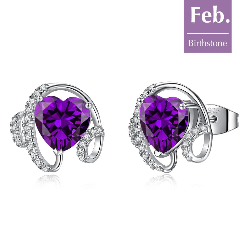 Ribbon Birthstone Heart Zircon Earrings Jewelry