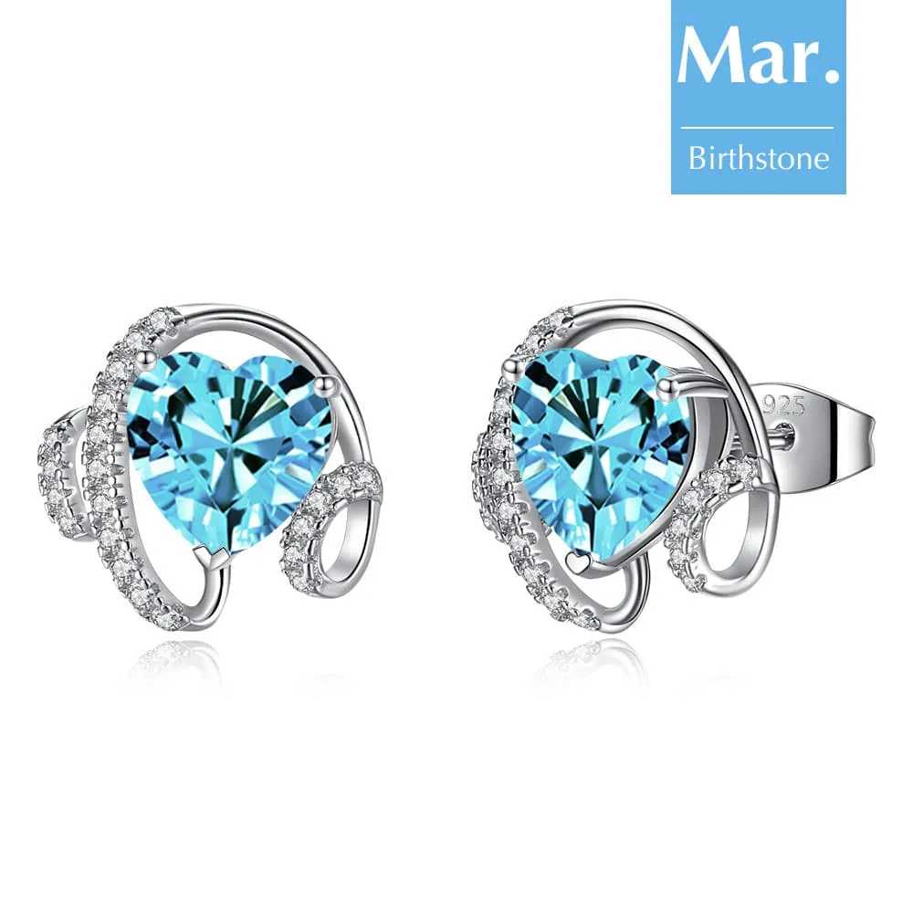 Ribbon Birthstone Heart Zircon Earrings Jewelry